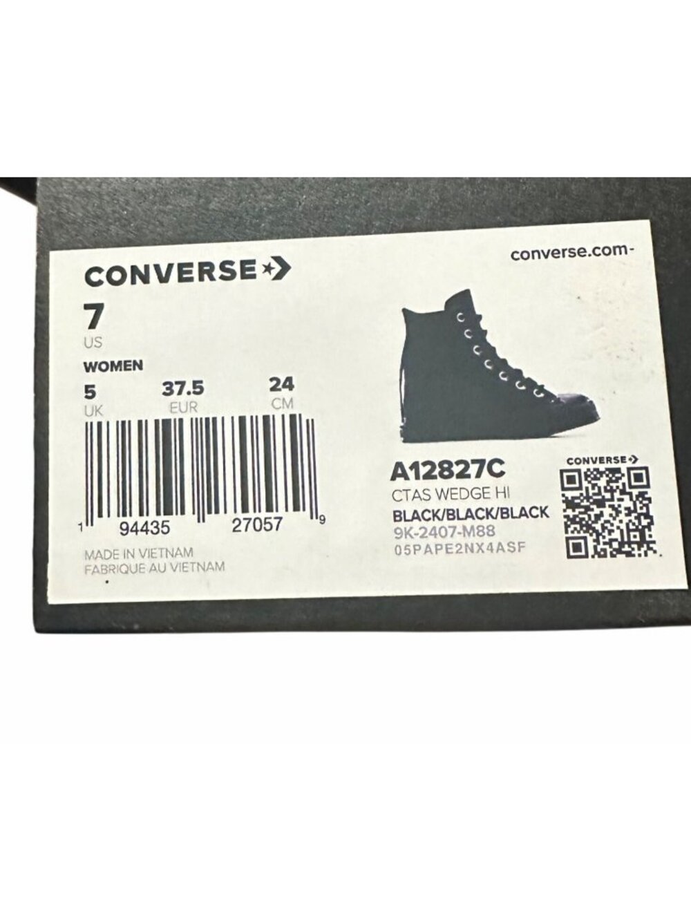 ✨Converse Chuck Taylor Wedge Platform Leather Sz 7 Women's Shoes Black A12827C - Picture 8 of 10